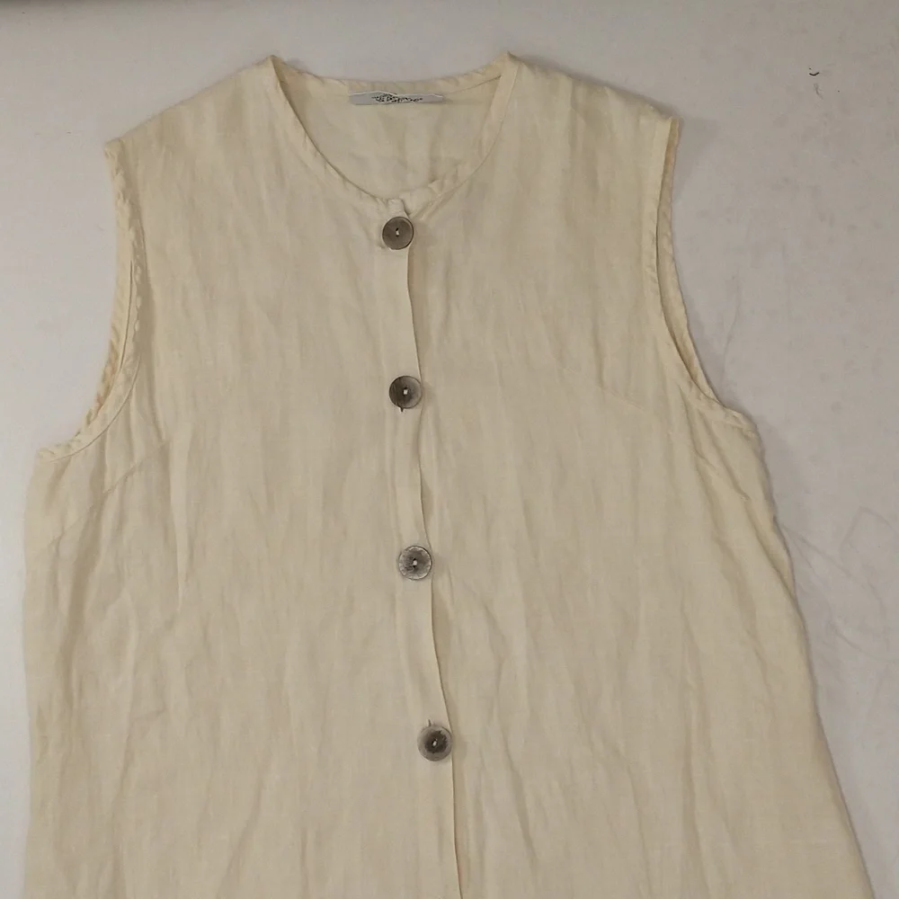 Pale Yellow 100% Linen Maxi Shift Pastel Summer Natural SeeMeasurements USA made - Picture 8 of 8